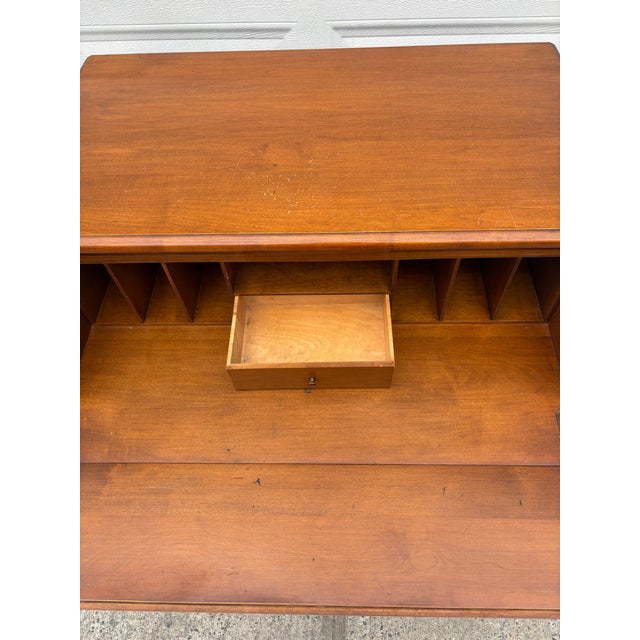 Vintage Colonial Revival Maple Secretary Desk Chest With Drop-Front Writing Surface For Sale - Image 9 of 12