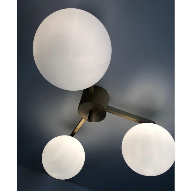 Trio Satin Brass Matte White Globe Flush Mount by Fabio LTD For Sale - Image 6 of 6