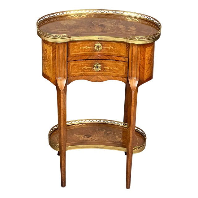 French Kingwood and Marquetry Inlaid Kidney Shaped Side Table For Sale