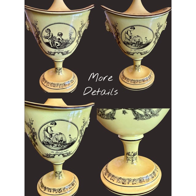 Vintage Mottahedeh Creil Style Chestnut Urns Pair-Yellow Black-Italy-Neoclassic For Sale - Image 9 of 11