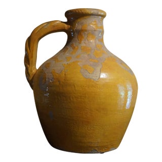 Rustic French 20th Century Pottery Jug With Yellow Glaze For Sale