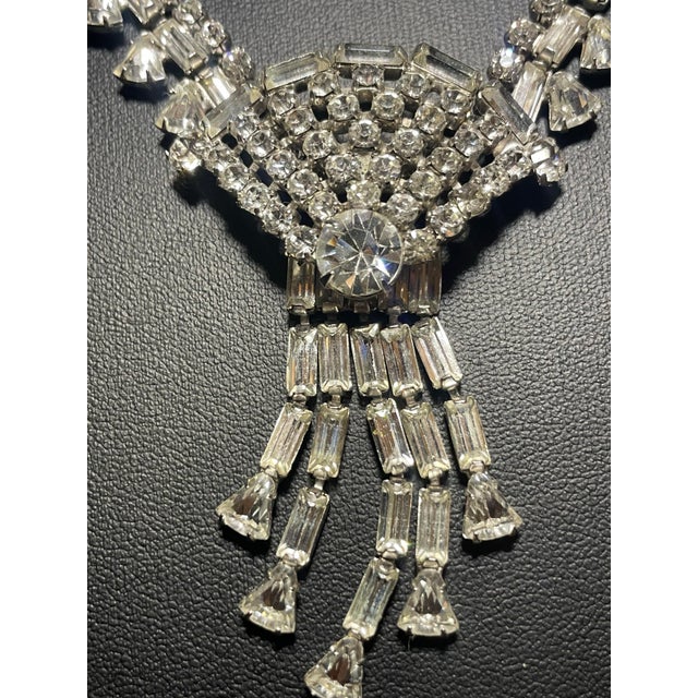 1950s MCM Jewelry Inspired by Albert Weiss Art Deco Revival Fan-Shaped Crystal Necklace For Sale - Image 5 of 10