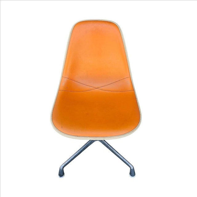 Mid Century Herman Miller Orange Ninyl Upholstered PSC Chair For Sale - Image 12 of 18