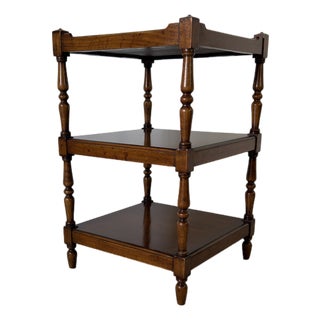 Vintage English Three Tier Side Table With Gallery Top For Sale