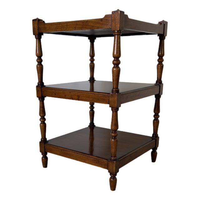 Vintage English Three Tier Side Table With Gallery Top For Sale