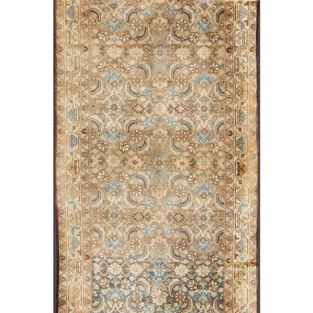 Traditional Mid 20th Century Mid-Century Persian Hamedan Runner With All-Over Herati Design in Brown & Blue For Sale - Image 3 of 12