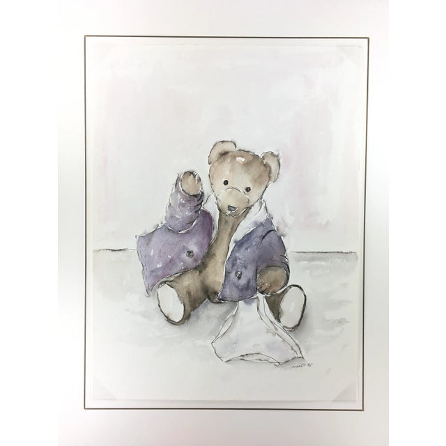 1995 Watercolor Painting of a Teddy Bear For Sale - Image 4 of 4