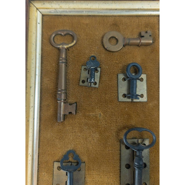 Brown 20th Century Assemblage of Vintage and Antique Keys in Walnut Frame For Sale - Image 8 of 12