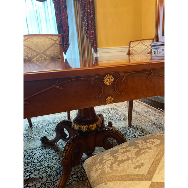Chestnut Beautiful Dining Room Table With 6 Chairs, 2 Arm Chairs and Breakfront For Sale - Image 8 of 15
