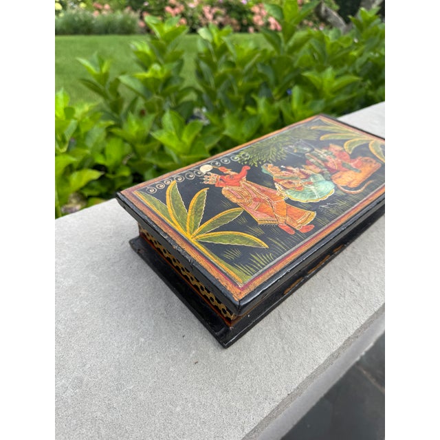 Mid 20th Century Hand Painted Anglo-Indian Wooden Box For Sale - Image 4 of 9