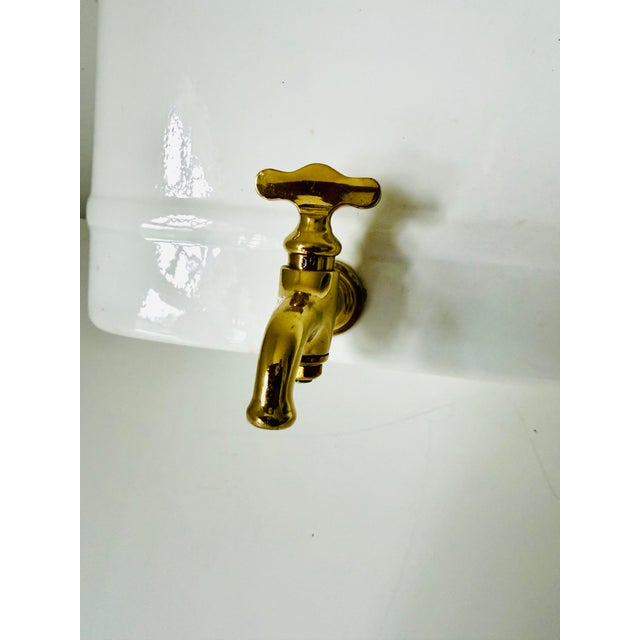 White Antique French Wall Mount Lavabo Font and Basin Wall Fountain, Ironstone and Brass. For Sale - Image 8 of 12