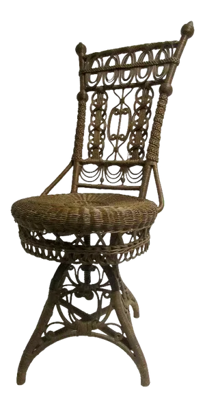 19th Century Heywood Bros. And Wakefield Co. Natural Wicker Swivel Piano Chair