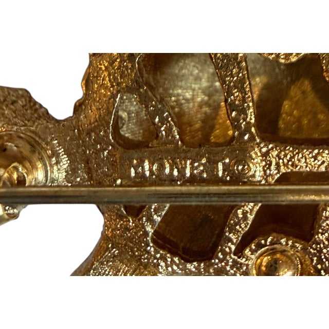 Monet Mid 20th Century Monet Gold Tone Turtle Pin With Green Rhinestone Eyes For Sale - Image 4 of 4