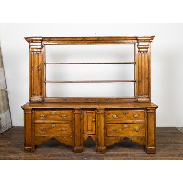 Early 19th Century English Georgian Period 1800s Pine Dresser with Open Shelves and Drawers For Sale - Image 5 of 12