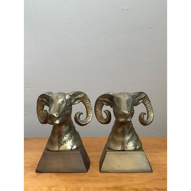 Vintage Brass Ram Bust Bookends - A Pair For Sale - Image 9 of 18