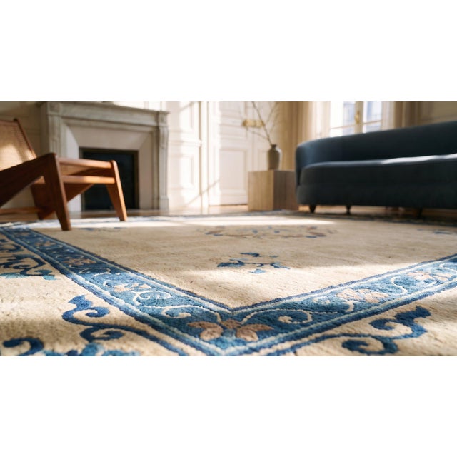 1900s White Cream Medallion Antique Chinese Peking Rug 4'3" X 6'6" Handknotted Wool Carpet For Sale - Image 9 of 9