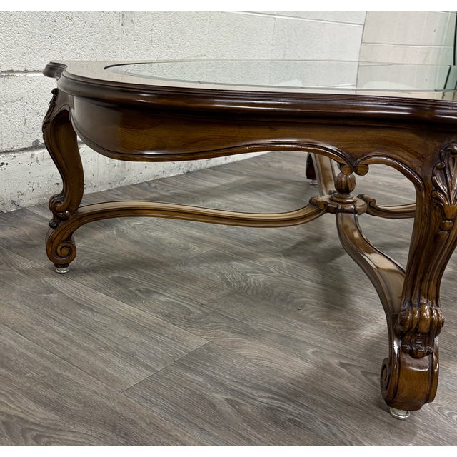 Early 20th Century Vintage Karges Louis XV Style Hand Carved Walnut Glass Top Coffee Table For Sale - Image 5 of 14