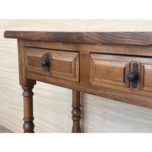 Brown Early 20th Century Spanish Carved Console Table With Two Drawers For Sale - Image 8 of 10