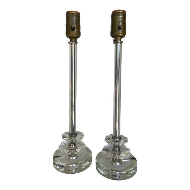 1930s Art Deco Faceted Glass Boudoir Lamps - a Pair For Sale
