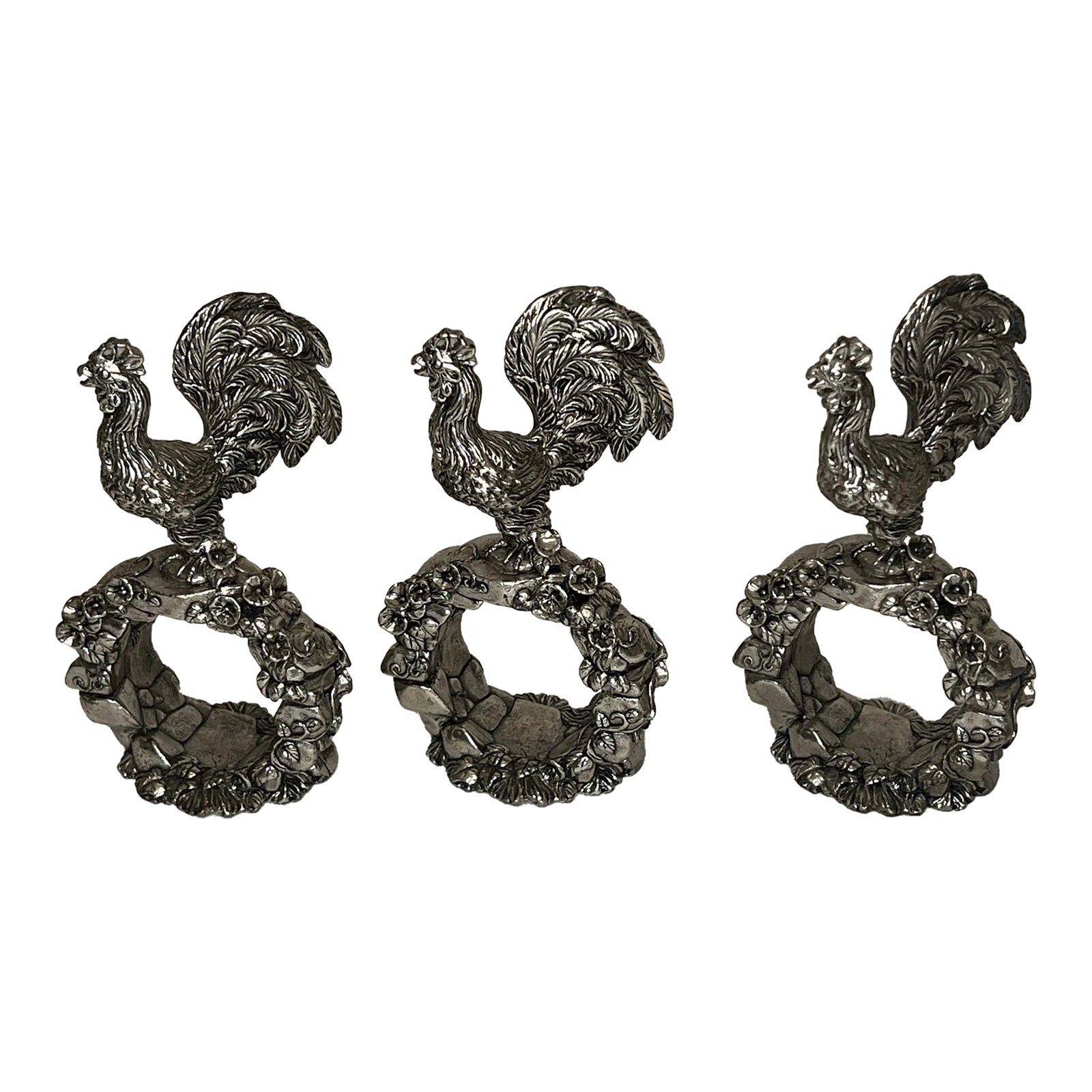 Reed and Barton Silver Rooster Napkin Rings From 1824 Collection Set of ...