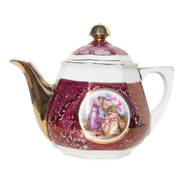 1930s Vista Alegre, Portugal Porcelain Tea Pot Depicting Angelica Kauffmann Paintings For Sale