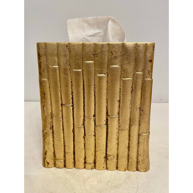 Plastic Gilt Faux Bamboo Tissue Box Holder For Sale - Image 7 of 8