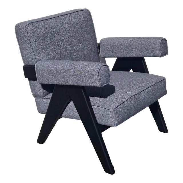 Klarel Chandigarh Grey & Black Upholstered Lounge Chair For Sale