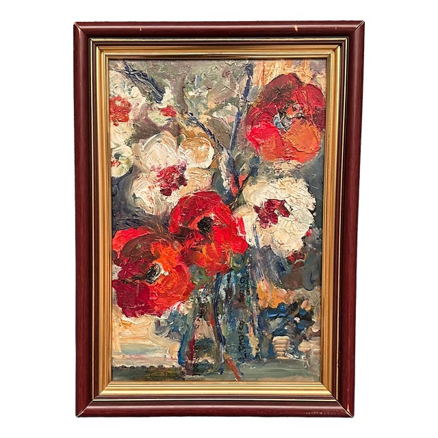 L. Stokes, Red Poppies and White Blossoms, 1960s, Oil Painting on Canvas, Framed For Sale