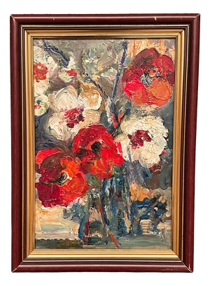 L. Stokes, Red Poppies and White Blossoms, 1960s, Oil Painting on Canvas, Framed