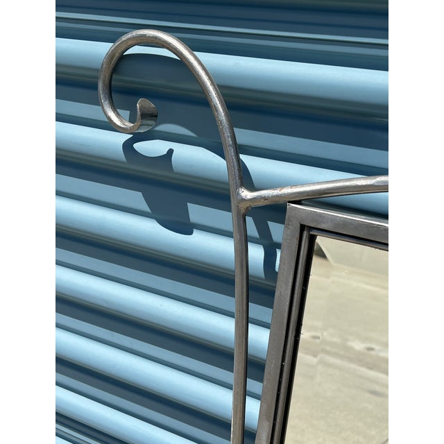 Wood Silver Steel Rod Metal Wall Mirror For Sale - Image 7 of 11