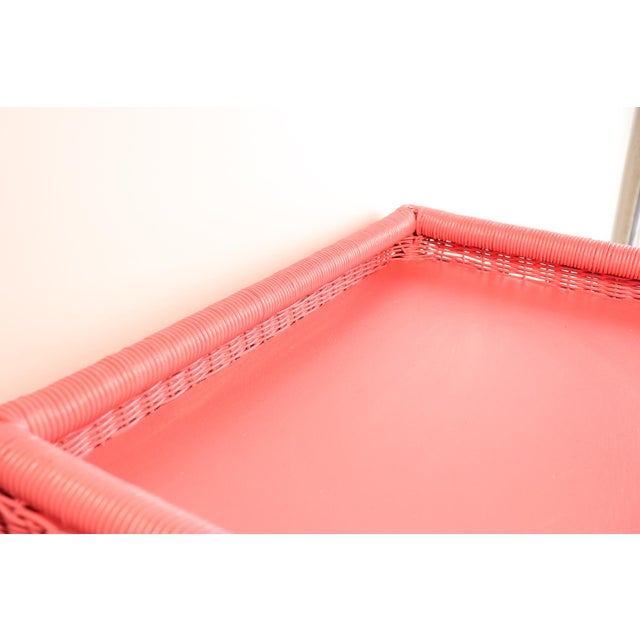 Pink Vintage Wicker Bar Cart in Coral Pink For Sale - Image 8 of 12
