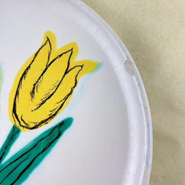 Mid-Century French Atelier Cérenne à Vallauris Hand Made Signed Tulip Plate For Sale - Image 9 of 10