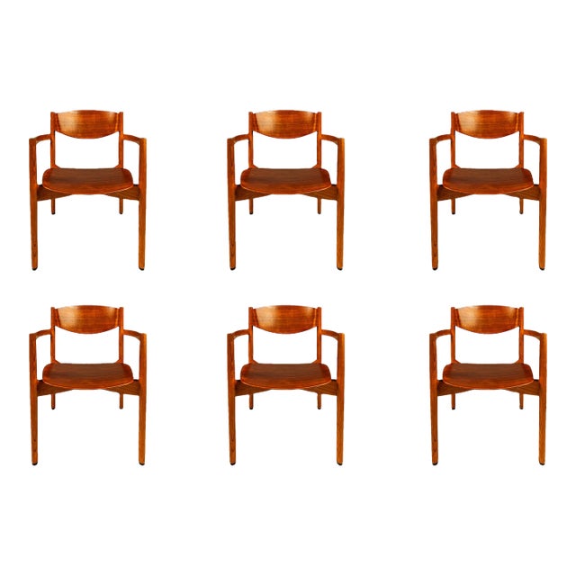 Set of 6 Mid-Century Modern Stacking General Purpose Chairs in Oak & Walnut by Jens Risom for Jens Risom Design, Usa, Circa 1960's For Sale