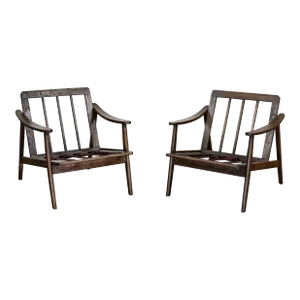 Mid-20th Century Danish or Scandinavian Modern Style Walnut Stained Wood Armchair Frames a Pair