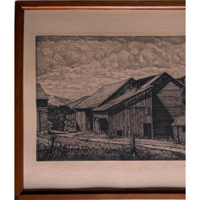 Vintage Luigi Lucioni Hand-Signed Fine Art Etching New England Regionalist Landscape Weathered Vermont Barn Custom Framed For Sale In Portland, ME - Image 6 of 12