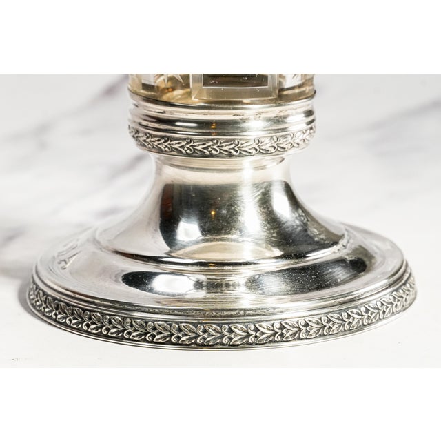 Stunning Antique Etched Glass Vase With Sterling Silver Rim & Pedestal Base Floral Trumpet Vase Luxury Home Decor For Sale - Image 11 of 18