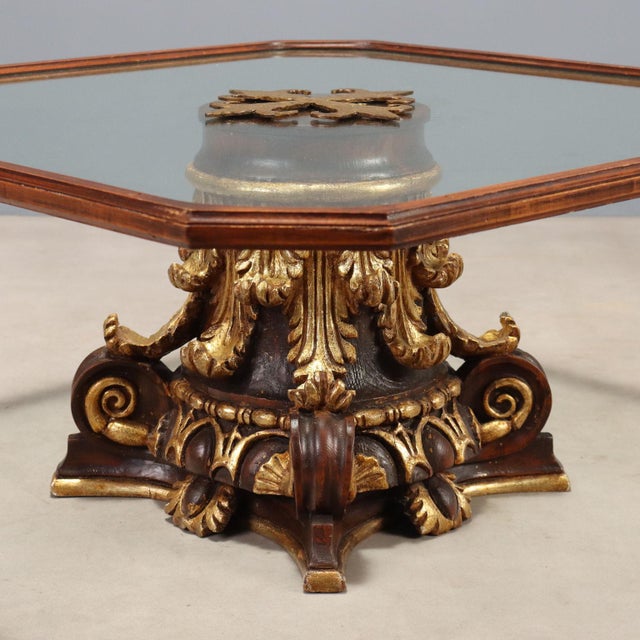 Carved Wooden Center Table with Glass Top For Sale - Image 3 of 10