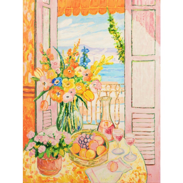 Tropical Balcony' by Lloyd Van Pitterson, Large Post Impressionist Still Life, Jamaica, West Indies For Sale