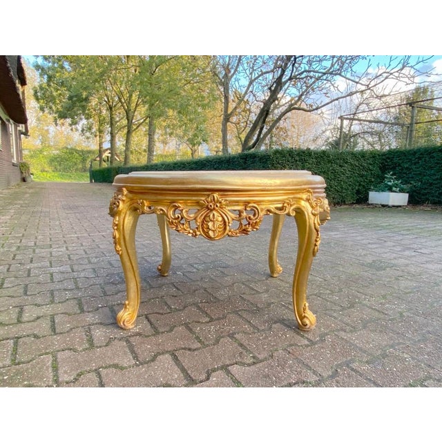Vintage 1960s French Louis XVI Gilded Beech Coffee Table With Beige Marble Top For Sale - Image 12 of 12