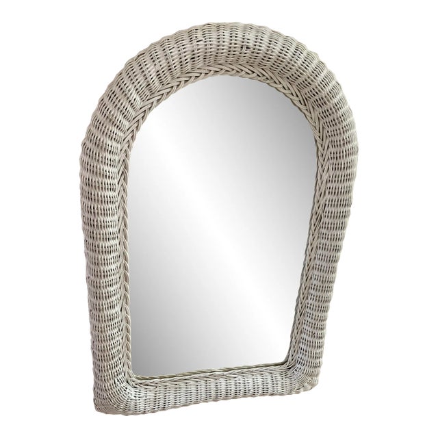 Vintage Arched White Wicker Wall Mirror For Sale