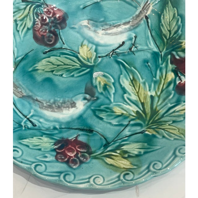 Late 19th Century French Antique Majolica Art Nouveau Bird Plate by Onnaing c.1890 For Sale - Image 5 of 9