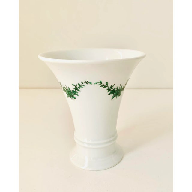 Late 20th Century Small Vintage Furstenberg Germany White Vase With Green Wreath Design For Sale - Image 5 of 5