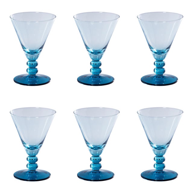Fusion Two-Tone 6-Piece Cocktail Glass Set, Mediterranean Blue with Coastal Shade For Sale