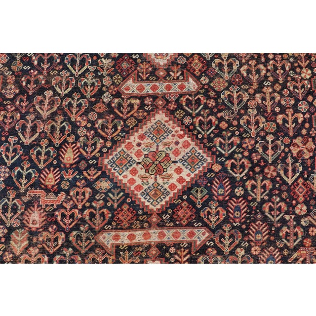 Antique Persian Shiraz With Medallion and Intricate Design 7'1 X 9'9 For Sale In Atlanta - Image 6 of 12