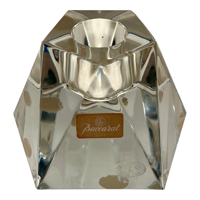 Original Baccarat Candlestick French Crystal Glass Signed For Sale