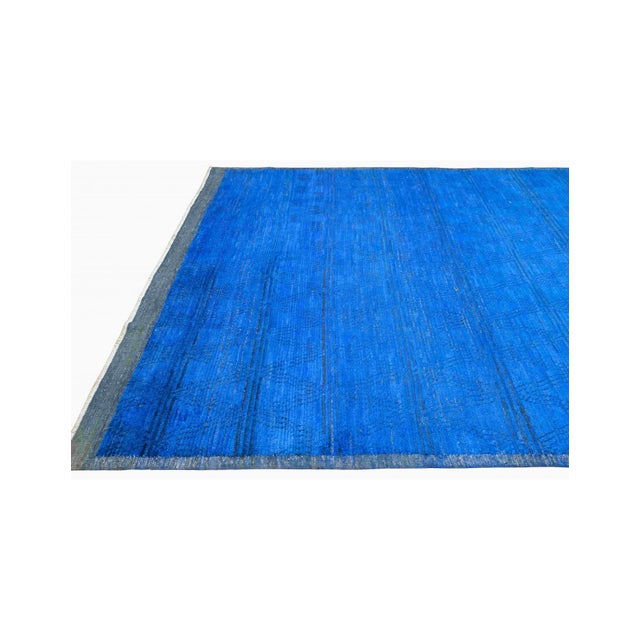Blue Hand Knotted Modern Wool Rug For Sale In Los Angeles - Image 6 of 9