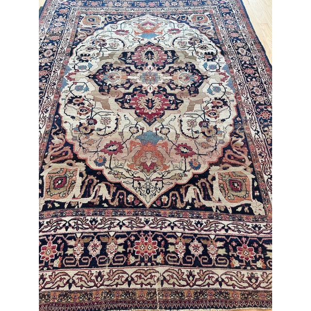 Antique Persian Lavar Kerman Oriental Carpet, Handmade, White, Navy, Jewel Tone For Sale - Image 9 of 18