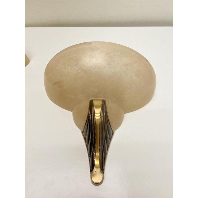 Art Deco Alabaster and Bronze Wall Lamps, 1950s, Set of 2 For Sale - Image 6 of 9