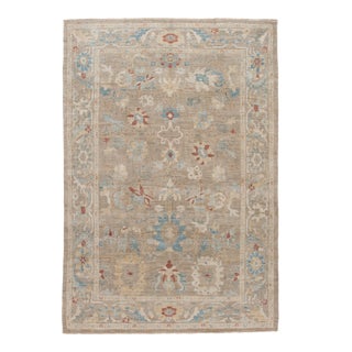 Modern Floral Sultanabad Handmade Wool Rug For Sale