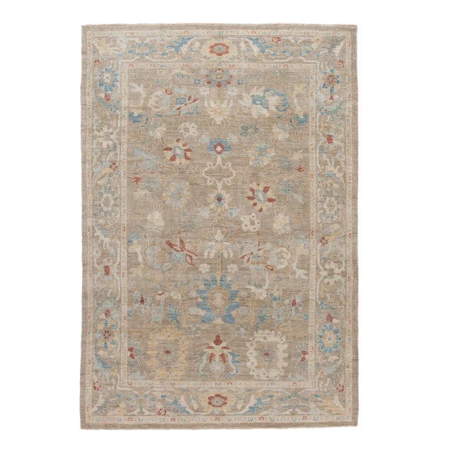 Modern Floral Sultanabad Handmade Wool Rug For Sale
